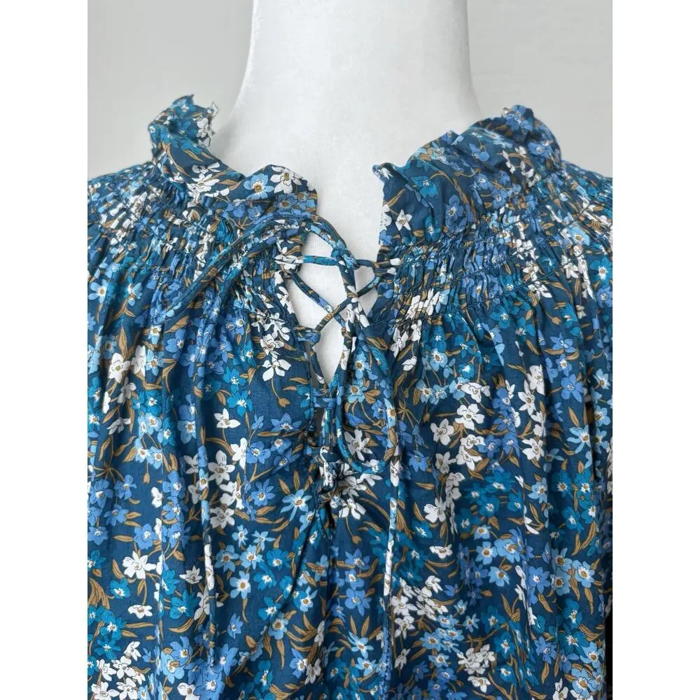 J. Crew Smocked Neck Puff Sleeve Top in Liberty Fabric Sea Blossoms Size Large